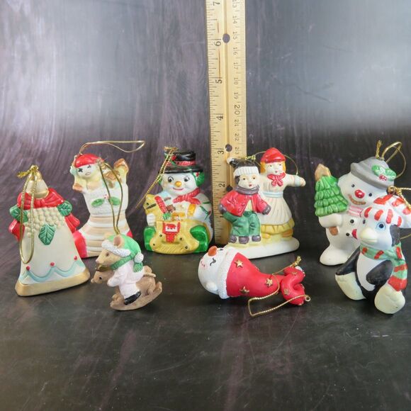 Lot of 8 Vintage Christmas Tree Ornaments Snowman Stocking Penguin Mouse Ceramic - Picture 4 of 16